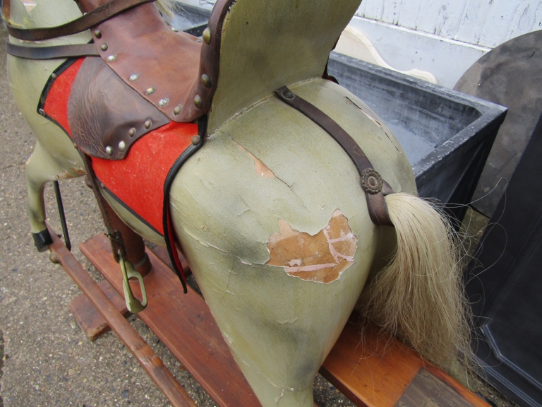 A late Victorian/Edwardian painted wooden bodied rocking horse with horse hair mane and tail with - Image 9 of 9