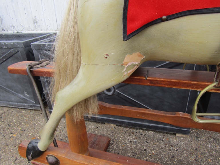 A late Victorian/Edwardian painted wooden bodied rocking horse with horse hair mane and tail with - Image 3 of 9