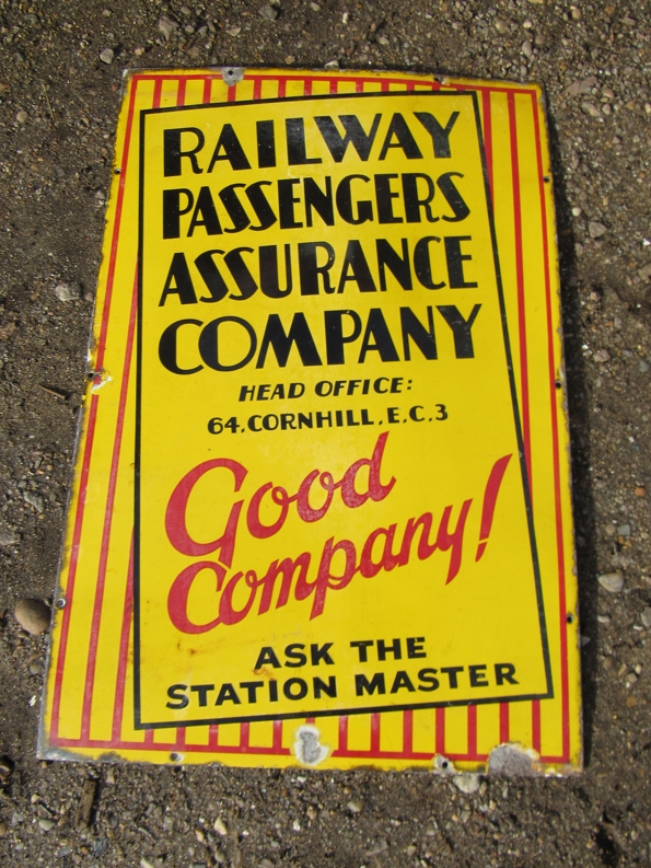 Enamel sign 'Railway Passengers Assurance Company' sign.