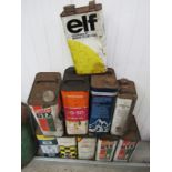 Ten mixed oil cans including ELF