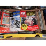 A box of mixed magazines including 'The Motor Cycle' and 'Car Mechanics' etc