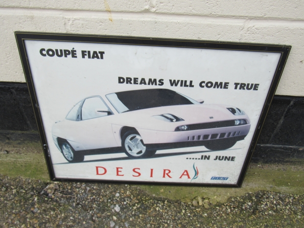 A framed and glazed Desira advertising poster for Fiat Coupe.