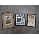 A WWI casualty scroll to GUNNER ADAM FLEMING RA together with a collection of RAF badges and framed