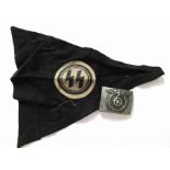 A reproduction German triangular pennant together with a reproduction SS belt buckle (2)