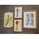 Four aviation prints, including Spitfire and WWI biplanes,