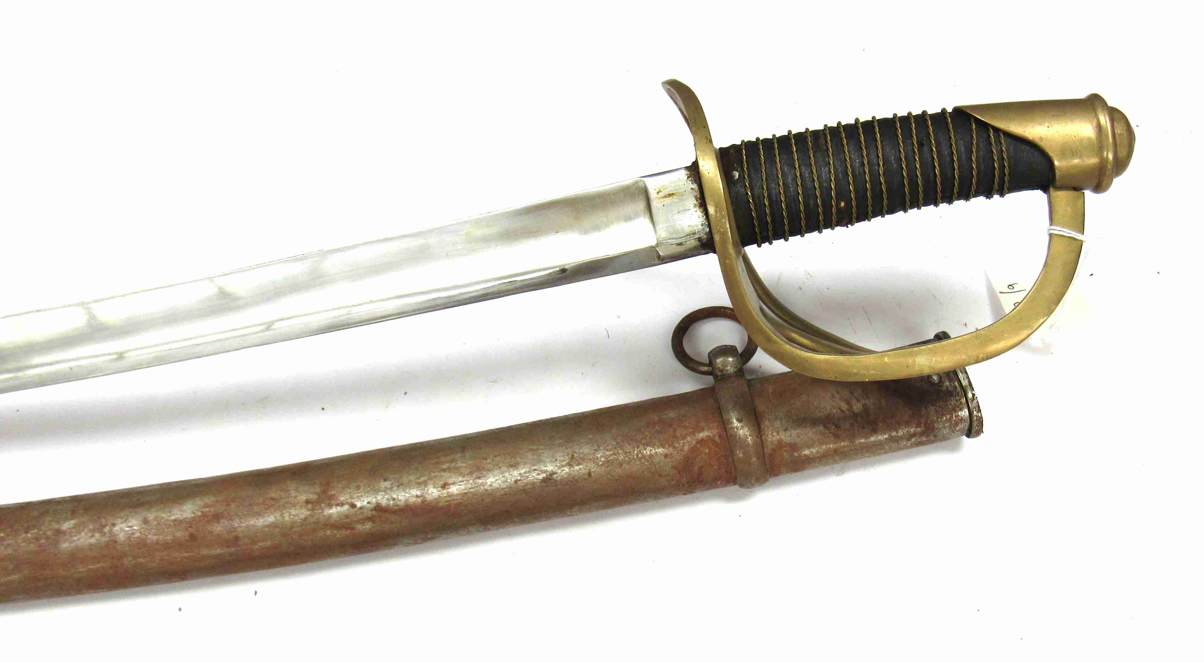 A reproduction 19th Century French cavalry trooper's sword, brass three-bar swept hilt, - Image 2 of 2