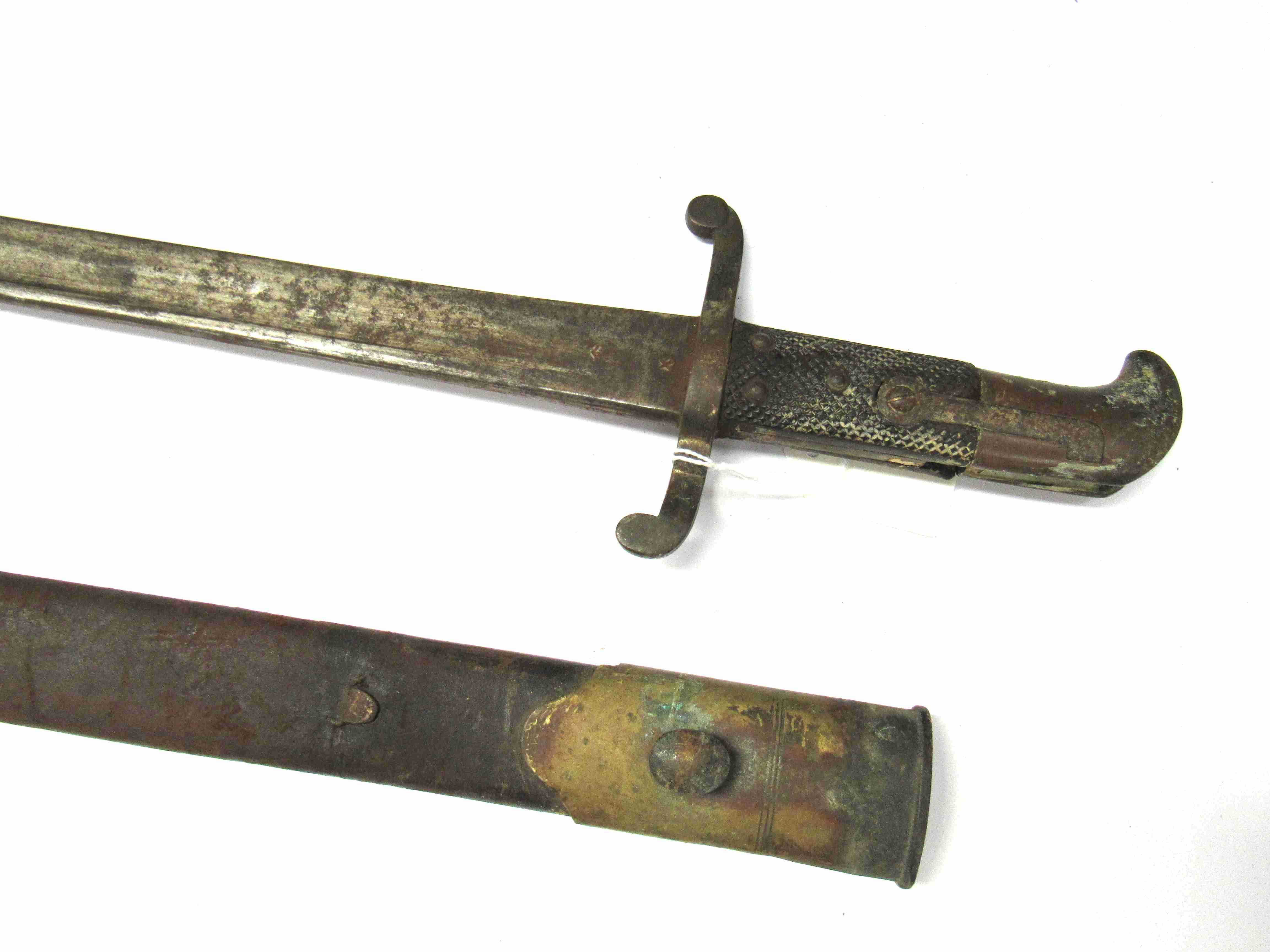 An 1855 pattern Lancaster sword bayonet with scabbard a/f