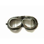 A pair of mid 20th Century flying goggles, alloy frame,