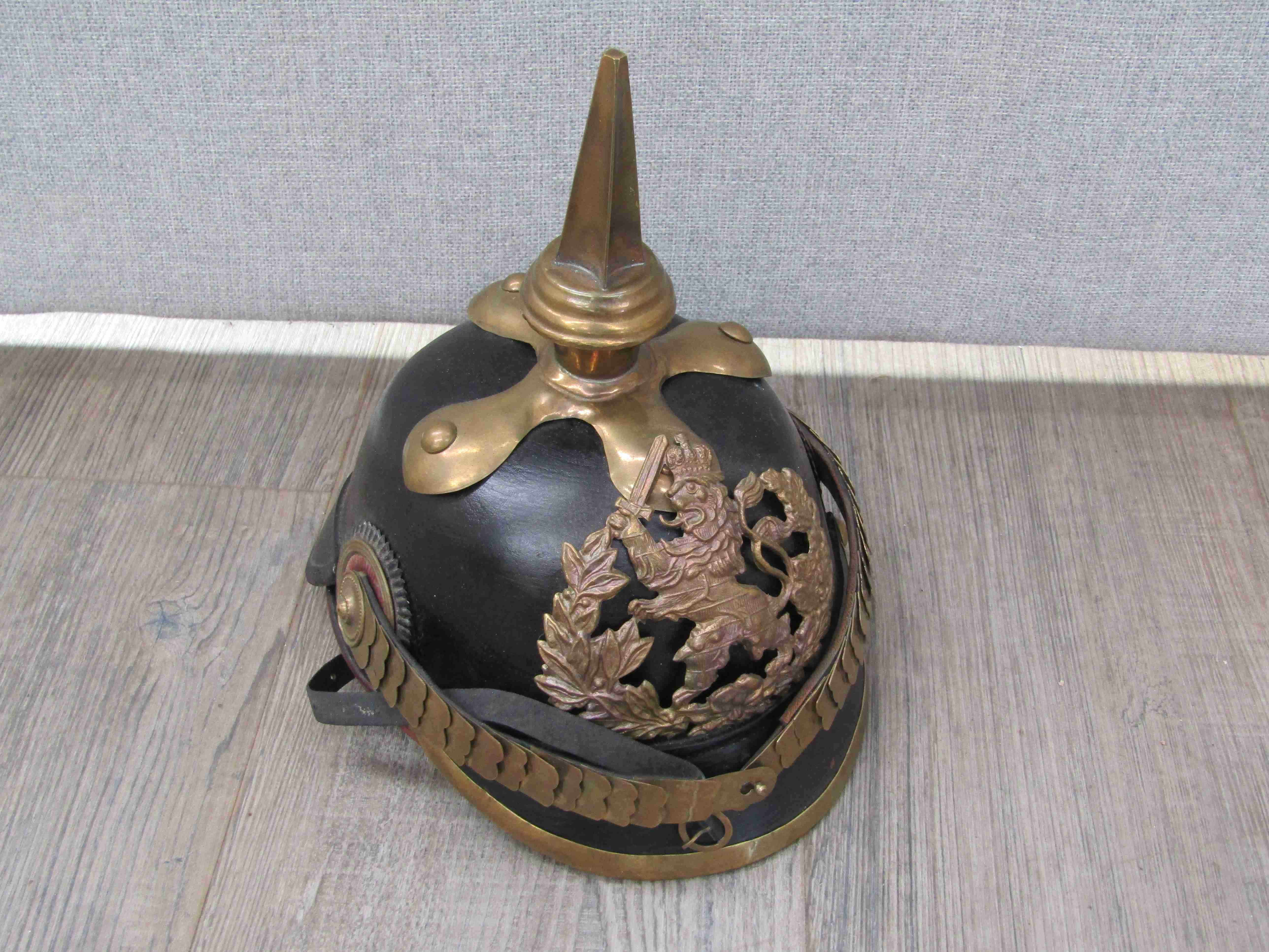 A reproduction WWI German officer's Pickelhaube helmet