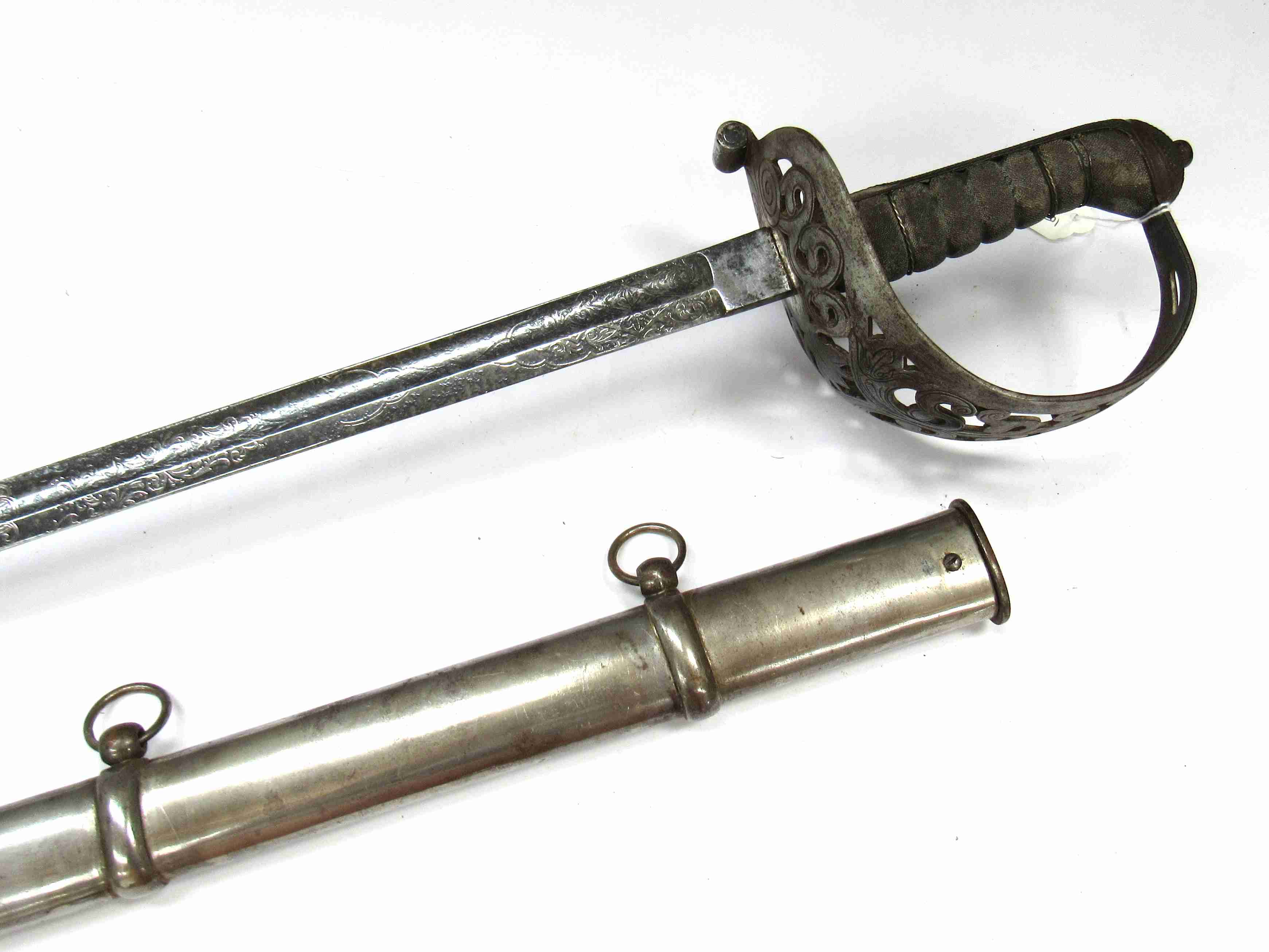 An 1887 pattern heavy cavalry officer's sword with steel scabbard