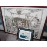 A framed and glazed print of cockpit view of Thorpe Abbots 199th Bomber Group,