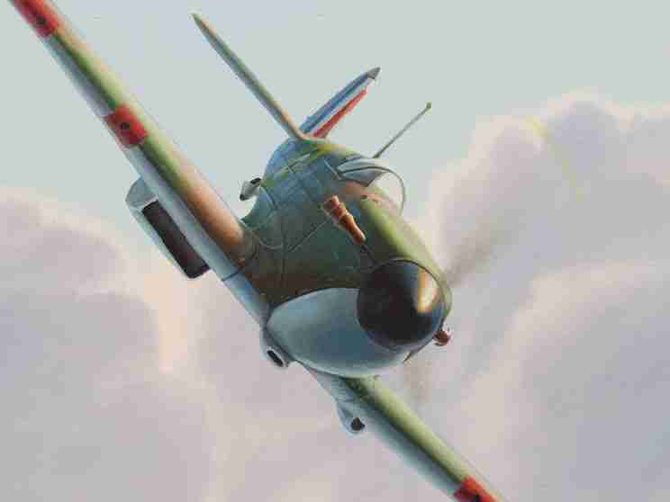 MARK WILSON (20th C): An oil on canvas depicting three Spitfires flying in formation through clouds, - Image 3 of 4
