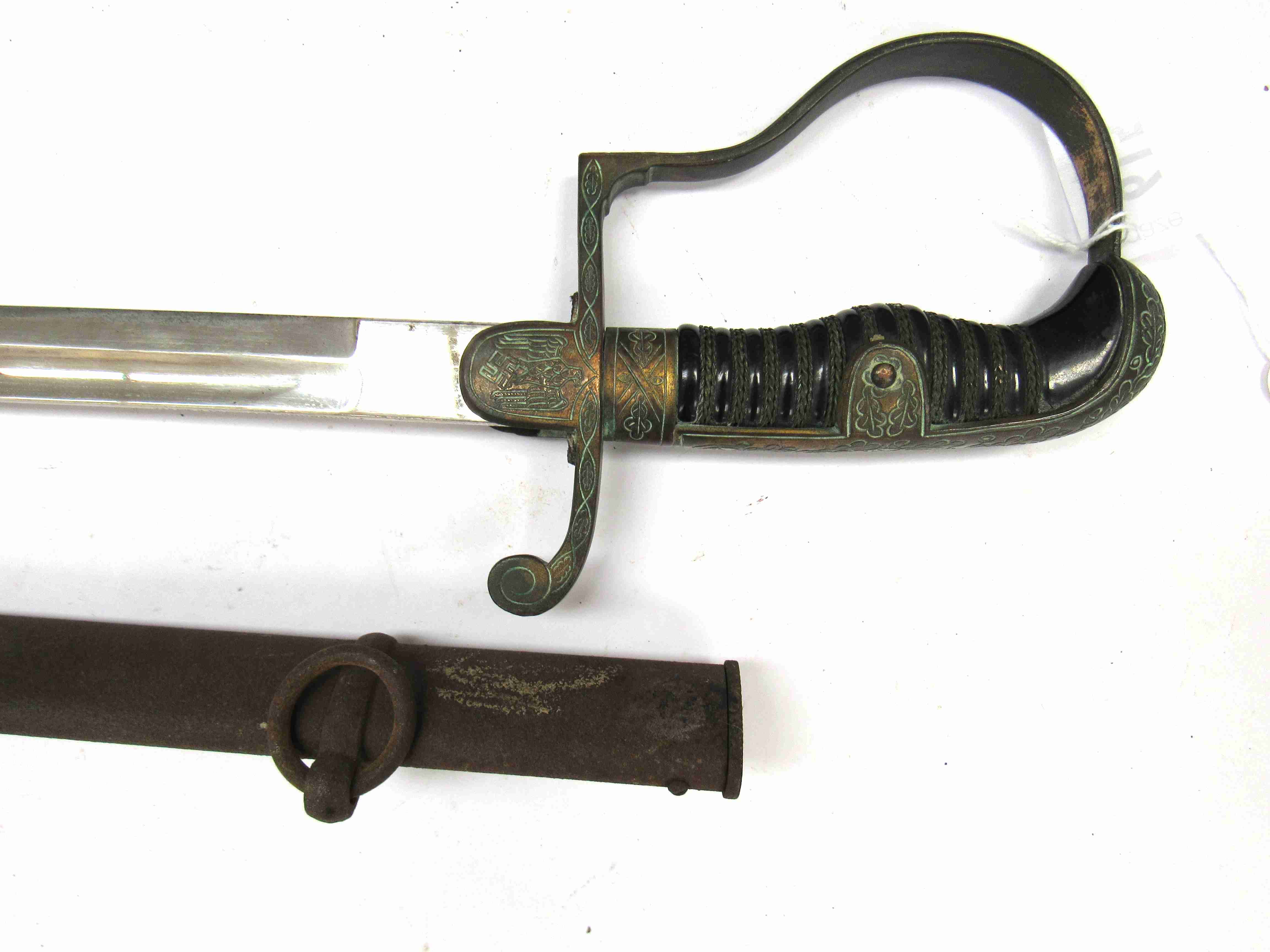 A WWII German Officer's sword with plain blade stamped Hast & Uhthoff, Dresden to back, - Image 2 of 3