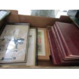 A box of mixed ephemera including framed certificates and books