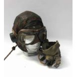 An RAF C Type flying helmet with headset, G Type oxygen mask,