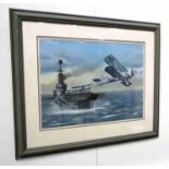 FRANK JOSEPH HENRY GARDINER (1942-): A watercolour depicting a Swordfish bi-plane taking off from