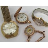 A Zodiac automatic calendar wristwatch (back missing), Avia lady's watch, 9ct gold lady's watch