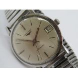 LONGINES: A gents automatic stainless steel cased wristwatch, silvered dial a/f with central seconds