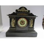 A late Victorian slate mantel clock of architectural form, Arabic enamelled dial, French drum 8