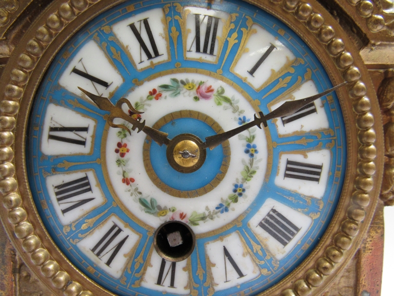 A mid to late 19th Century French ormolu timepiece with rococo motifs, hand painted and gilt - Image 3 of 7