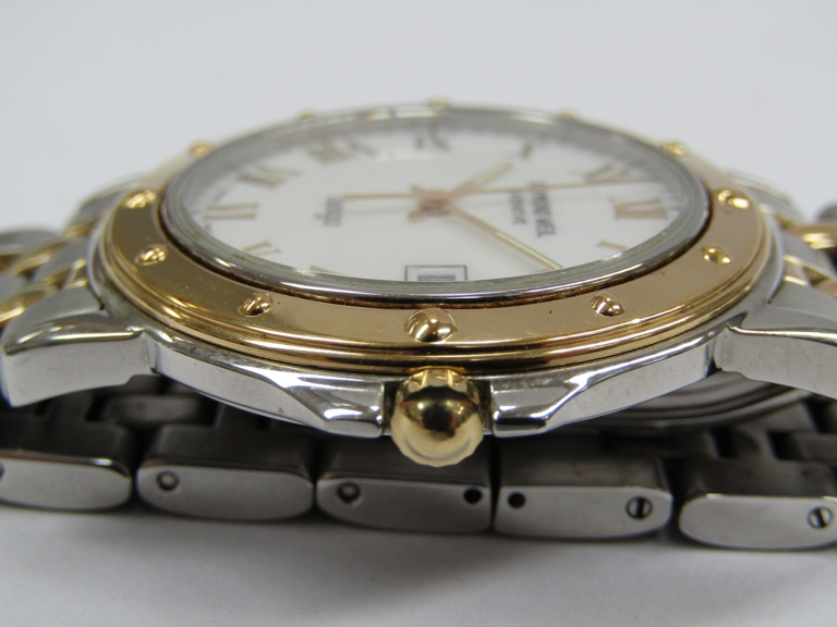 RAYMOND WEIL: A gentlemans stainless steel and gold plated 'Tango' quartz bracelet watch with centre - Image 2 of 4