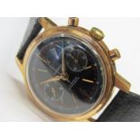 A gent's 1950's gold plated and steel cased chronograph wristwatch, black dial with twin registers