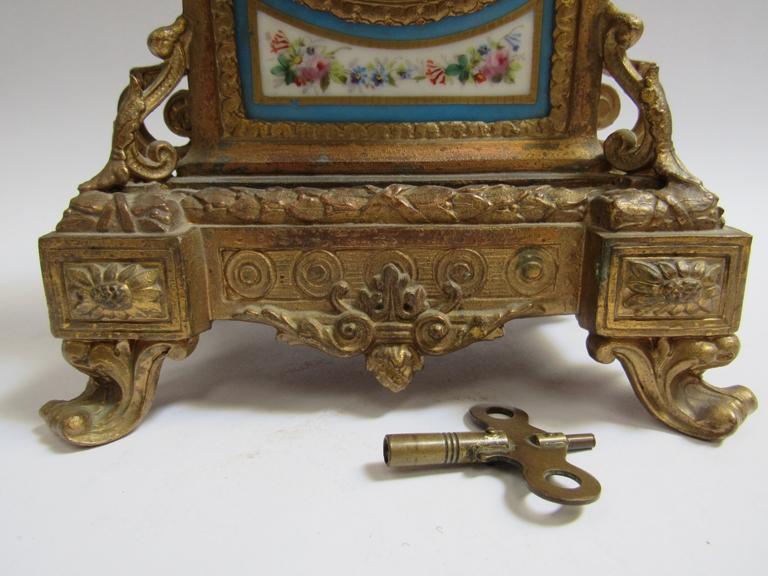 A mid to late 19th Century French ormolu timepiece with rococo motifs, hand painted and gilt - Image 5 of 7