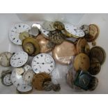 A quantity of 19th Century and later pocket watch movements, dials and cases wristwatch dials and