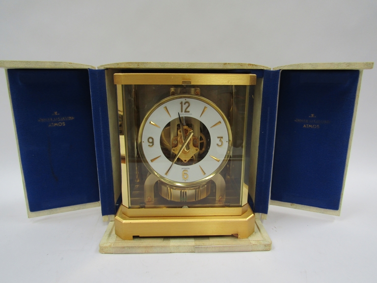 A Jaeger LeCoultre Atmos clock, no. 277969, in gilt brass and glazed casing, LeCoultre caliber 528-