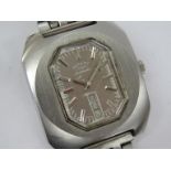 ROTARY: A stainless steel gents automatic wristwatch with octagonal silvered dial and unusual