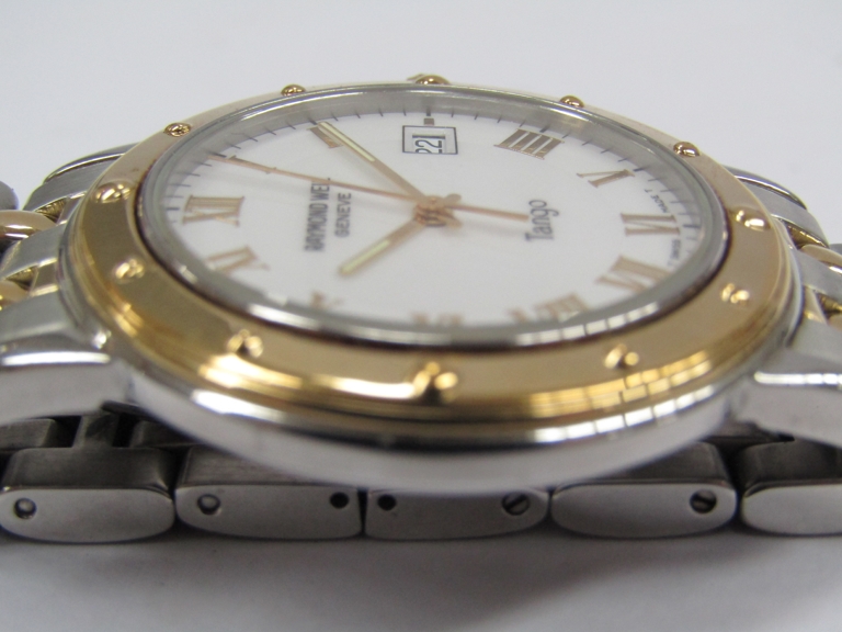 RAYMOND WEIL: A gentlemans stainless steel and gold plated 'Tango' quartz bracelet watch with centre - Image 3 of 4