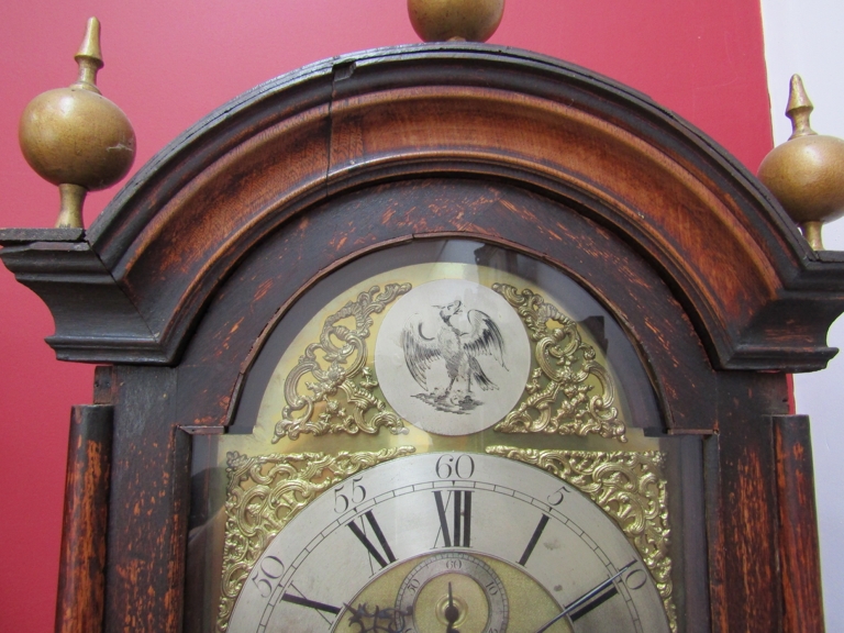 A George III oak longcase clock, the brass broken arch 11.5'' dial with silvered chapter ring, - Image 6 of 16