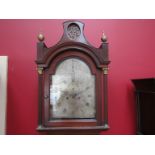 An early 19th Century flame mahogany longcase clock, brass finials and fretwork top, reeded sides,