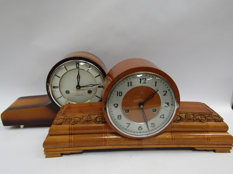 Two 20th Century Chinese ''555'' 15 day striking mantel clocks, each 23.5cm high