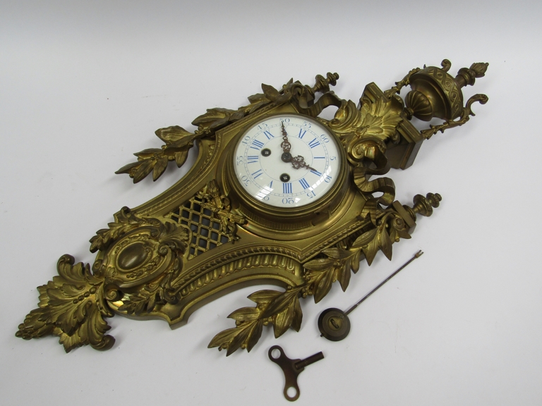 A late 19th heavy gilt cast metal French Cartel clock, 8 day Japy Freres movement with countwheel