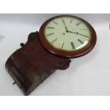 An early 19th Century mahogany cased 12'' drop dial wall clock, painted metal Roman dial signed J