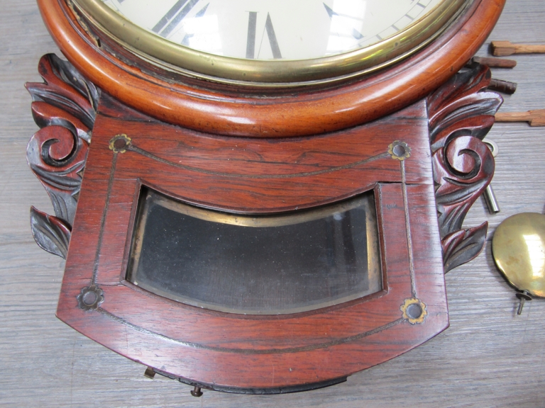A 19th Century and later rosewood and mahogany (possible marriage) cased drop dial wall clock with - Image 3 of 7