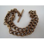A 9ct gold watch chain with T-bar, 51g
