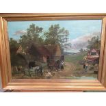 A. JEFFEREYS: A naive oil on canvas of farmyard scene, 49.