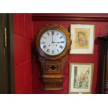 An early 20th Century American 8 day drop dial wall clock with Roman dial (a/f) and pendulum