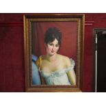 A large 20th Century oil on canvas portrait of young lady in the Regency style, unsigned,