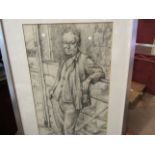 Ronald DICKINSON (1910 - 1986): Charcoal drawing of a Cumberland farmer. Signed. Dated 1983.