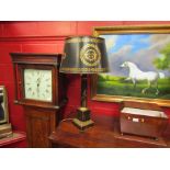 A pair of decorative Chinoisserie style electric table lamps with matching metal shades