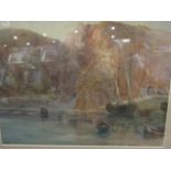 GRACE H HASTIE (1855-1930): A watercolour "The Harbour of Sark" depicting cliffside sailing vessel,