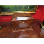 A mahogany sewing box with ball feet circa 1815 (21cm wide)