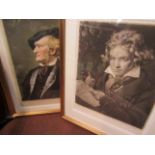 Two 1920's mezzotint portraits of Beethoven and Wagner by T Hamilton Crawford and Will Henderson,