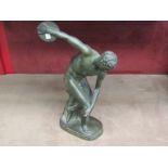 A 1930's bronze-effect painted plaster model of a discus thrower