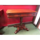 A William IV flame mahogany hinged top tea table,