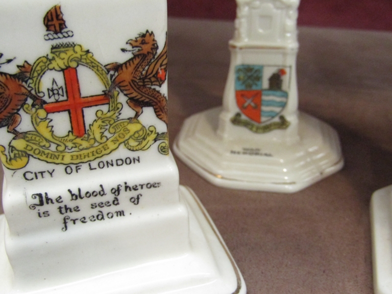 A collection of crested ware memorial figures including Bishop's Stortford and City of London (6) - Image 2 of 3