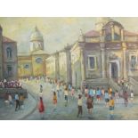 A 20th century oil on canvas depicting an Italian town scene. 40cm x 51cm.